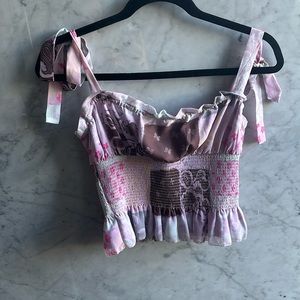 Aritzia paisley tie shoulder blouse